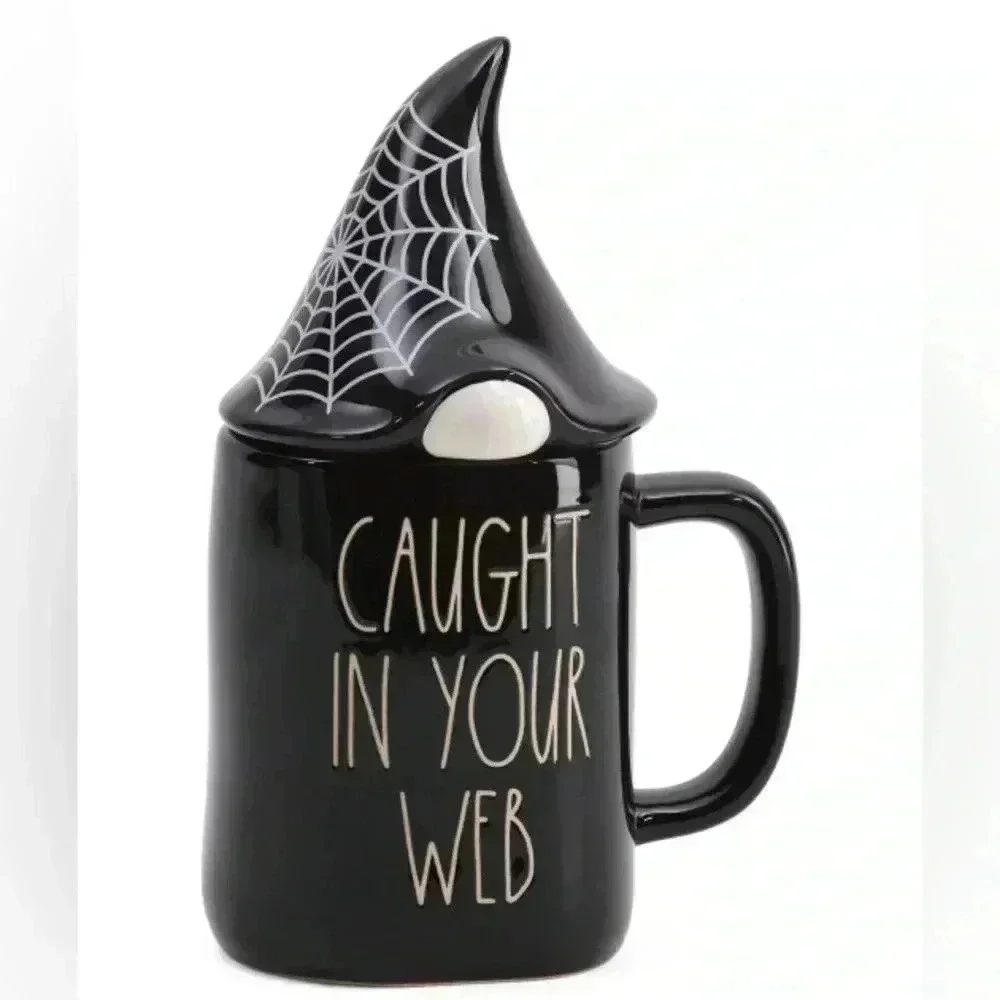 🖤🤍 NEW Rae Dunn - CAUGHT IN YOUR WEB - Cute Gnome Coffee Mug/Cup with TOPPER
